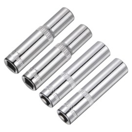 sourcing map 6-Point Shallow Socket, 1/4" Drive 2pcs 7mm Deep Socket & 2pcs 8mm Deep Socket Cr-V Metric Socket for DIY Hand-Making Repair Automotive