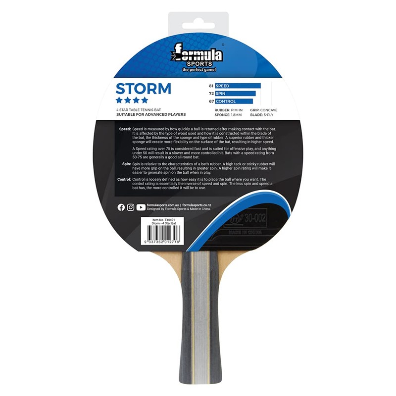 Formula Sports Storm 4 Star Table Tennis Bat, Multicolour