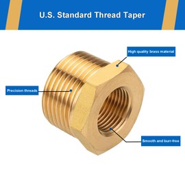 4PCS Heavy Duty Brass Reducer Hex Bushing, 1/2" NPT Male to 1/4" NPT Female, Threaded Reducing Pipe Fitting Adapter, 1200 PSI, Ideal for Plumbing, Fuel Lines, and Pneumatic Systems