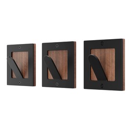 Walnut Wood Black Square Metal Hooks for Hanging Coats - Set of 3 Wall Coat Hook Rack with Hat Hooks for Wall