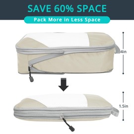 9 Set Compression Packing Cubes for Travel - Compressible, Lightweight, and Space-Saving Packing Cubes, Travel Essentials for Women, Beige