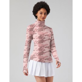 LOMON Womens Workout Tops Long Sleeve 1/4 Zip Uv Sun Protection Quick Dry Hiking Athletic Shirts Rash Guard Upf50+（Pink Camouflage,L）