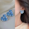 Inateannal Blue Flower Stud Earrings Enamel Floral Petal Earrings Large