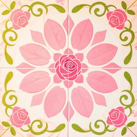 HOMETITUTE 10PCS 12x12 Inch Pink Rose Floral Peel and Stick Floor Tiles Removable Self Adhesive Vinyl Flooring Stickers for Bathroom Bedroom Kids Room Home Decor