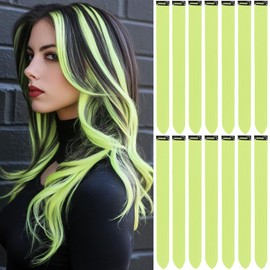 LADYAMZ Colored Hair Extensions 14 PCS, 22 In Yellow Rainbow Clip in Hair Extensions Party Highlights, Colorful Long Straight Synthetic Hairpieces for Girls Women Kids Gift(Light Yellow)