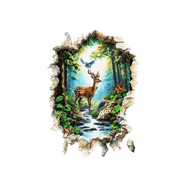 Upfirst Stag Deer with Evergreen Pines Wall Stickers