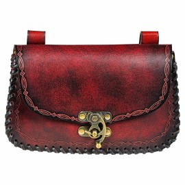 Lord of Battles Medieval Leather Belt Bag The Mythical Sorcerer Fantasy Renaissance LARP Purse - Maroon