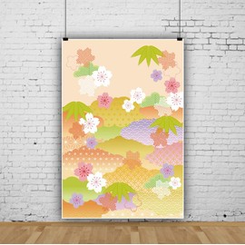 Qinunipoto Backdrop Japanese Spring Landscape Floral Background Cherry Maple Leaf Wave Pattern 1x1.5m Backdrop Home Decor Office Decoration Wedding Birthday Party Decoration Non-reflective Photography Cloth Product Photography Portrait Photography Custom