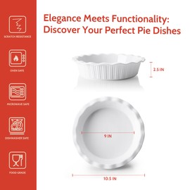 Sweese Porcelain Deep Fluted Pie Dish for Baking - 9 inch Porcelain Pie Plate for Apple, Quiche, Pot Pies, Tart - Vertical Line - White