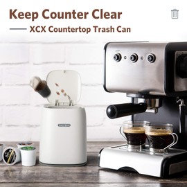 XCX Mini Countertop Trash Can with 3 Rolls of Trash Bags, Waste Can with Press Type Lid, 1.5 L / 0.40 Gal Wastebasket Trash Can Dispenser, Mini Bin for Coffee Table, Bathroom Vanity Top (White)