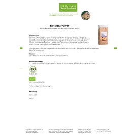 Sanct Bernhard Organic Maca Powder Pure Lepidium Meyenii Powder from the Peruvian Andes, Content 500 g