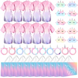 Maiteenly 10 Sets Unicorn Spa Party Supplies for Girls Include Spa Satin Robe Headband Eye Mask Handbag Spa Sleepover Party Favors