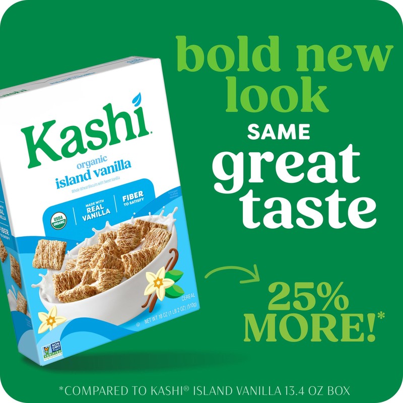 Kashi Breakfast Cereal, Organic, Fiber Cereal, Island Vanilla, 18oz Box