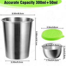 Showvigor 6-Pack 1.6oz Leakproof Salad Cups & 300ml Open-Top Stainless Steel Cup | Reusable Sauce Containers and Drinkware for Home, Office, Kitchen, Picnics – Dishwasher Safe