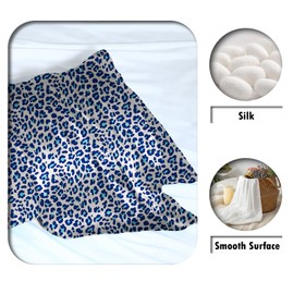 Mulberry Silk Pillowcase for Hair and Skin Standard Size Leopard Print Silk Pillow Cases with Zipper Soft Breathable Smooth Cooling Silk Pillow Covers for Sleeping (Blue Leopard,20"X 26",1Pcs)