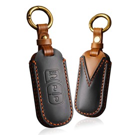 [ontto] Mazda CX-5 CX-3 CX-8 MPV Axela Sport Axela Sedan Premium Comfortable Touch Genuine Leather 3 Buttons Black Smart Key Case Key Holder Key Cover for Mazda CX-5 CX-3 CX-8 MPV, Black