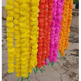 Buycrafty 5 Pcs Artificial Marigold Garland 5ft Long Party Celebration Indian Wedding Indian Occasion Decorations Home Christmas