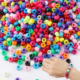 2000Pcs Pony Beads 6x9mm Plastic Bracelet Beads Hair Beads for Braids,Bulk Multi-Colored Beads for Jewelry Bracelets Making DIY Crafts Necklace Key Chains and Ornaments Decorations