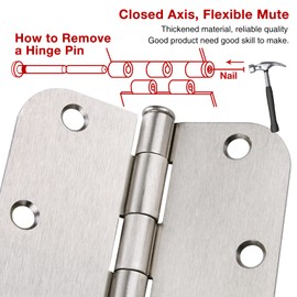 Door Hinge 3 1/2" 18 Pack Rounded Door Hinges Satin/Brushed Nickel 3.5" x 3.5 Inch Hinges for Doors Interior 5/8" Radius Corners Residential Silver Heavy Duty Steel,Reversible Removable Pin Hinge KIW