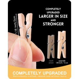 Mini Clothes Pins for Photo, Mini Clothespins, Upgraded 1.18" Picture String with Clips, Small Wooden Close Pins for Classroom Crafts Baby Clothesline Laundry Tiny Polaroid Display Kit, 100 PCS