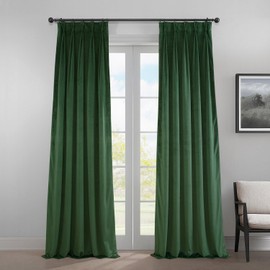HPD Half Price Drapes Heritage Plush Velvet Curtains for Bedroom (1 Panel) 25 X 108 French Pleat Room Darkening Curtains for Living Room, Eden Green