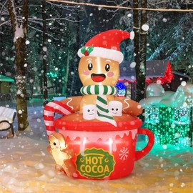 6 FT Christmas Inflatables Outdoor Decorations, Cute Gingerbread Man Blow Ups Yard Decorations with Built-in LEDs for Lawn Garden Porch Outside Xmas Decor