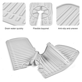 Auirshiky Küchenspüle-Spritzschutz,Silikon-Wasserhahnmatte 61 * 14.8cm Spritzschutz,Wasserfangmatte für Küche Badezimmer, Arbeitsplatte zum Schutz Trocknungsmatten Waschbecken Entwässerungspad (Grau)