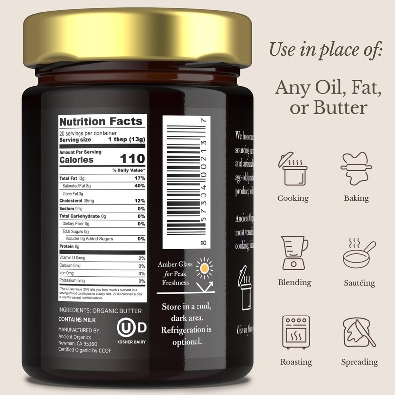 Ancient Organics Salted & Plain Ghee - Organic Grass Fed