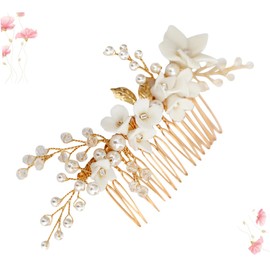Beavorty Bride Hair Comb Wedding Headdress Fashion Headwear Hair Accessories White Pearl Flower Shape Bridal Hair Ornament for Wedding Handmade for Women