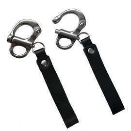 GaiRen SCBA Mask Quick Release Shackle with Leather Handle 2 Pack Black Marine Grade 316 Stainless Steel Fixed Snap Shackle Lanyard for Firefighters