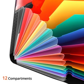 QWORK Document Folder A4 with 12 Compartments, Expanding Folder Sorting Folder Waterproof PP Plastic Organiser Folder with Elastic Band