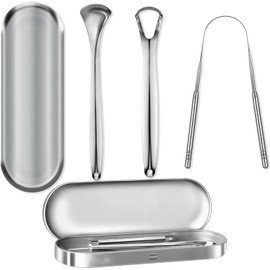 Raspador de Lengua de Acero Inoxidable, 3 Piezas Limpiador de Lengua, Limpia Lengua para Niños y Adultos, Cepillo de Lengua de Acero Inoxidable para la Higiene Bucal,Raspador de Lengua