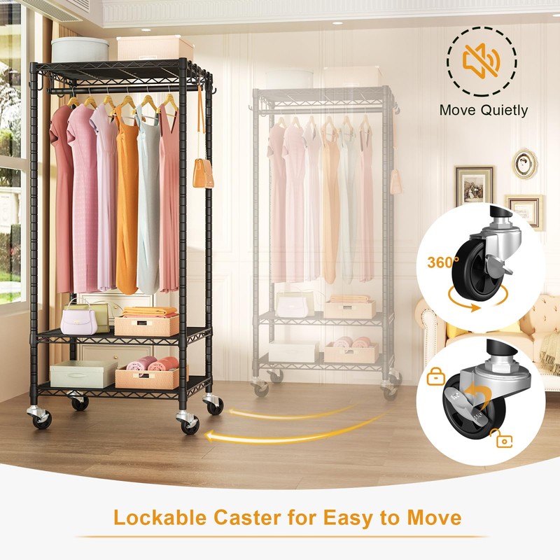 FUTASSI P6 Mini Rolling Clothes Rack Heavy Duty, Clothing Racks