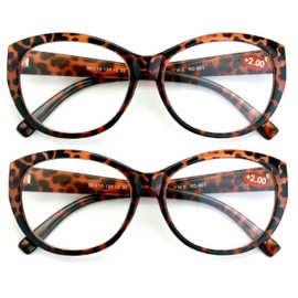 2 Pairs Deluxe Women Reading glasses - Magnified Readers Cateye Vintage Jackie Oval (2 Tortoise, 2.75)