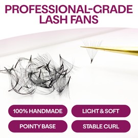 Glamgaze GLAMGAZE 500 Promade Fans - 3D to 16D, C CC D Curl, 0.05-0.07mm Thickness, 8-17mm Length - Premade Lash Fans Handmade Volume Lash Extensions Loose Premade Fans Eyelash Extensions (16D-0.05-D 8mm)