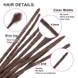 DaiMer Human Hair Loc Extensions 0.6cm Thickness 12 Inch 10 Strands Handmade and 100% Real Human Hair Auburn Dreadlock Extensions for Man/Women/Kids Can Be Dyed Bleached Curled and Twisted (4#)