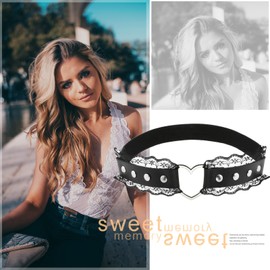 Flongo Women's Thigh Chain Leather Black with Rivets Body Leg Chain Harness Garter Leg Chain with Silver Stainless Steel Heart Body Jewellery Elastic for Women and Girls, Leather