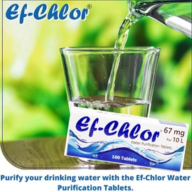 Ef-Chlor Water Purification Treatment (100 Tablets), 67 mg, Portable Drinking Water Treatment Ideal for Emergencies, Survival, Travel, and Camping, Purifies 2.64 - 5.28 Gallons in 1 Tablet