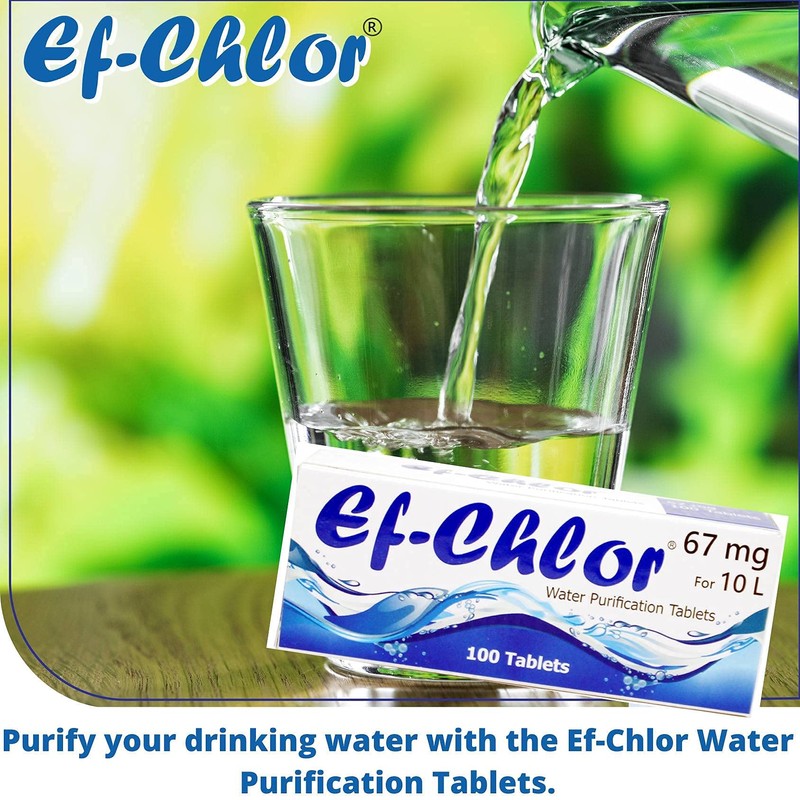 Ef-Chlor Water Purification Treatment (100 Tablets), 67 mg, Portable Drinking