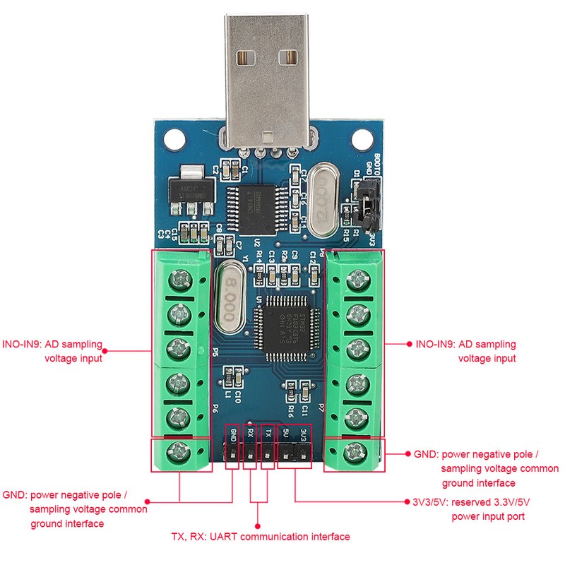 USB Interface 10 Channel 12Bit AD Sampling Data Acquisition STM32