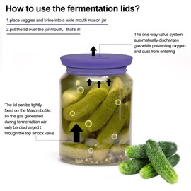 Kinggrand Kitchen Waterless Airlock Fermentation Lids Wide Mouth Mason Jars 3 Pack Silicone Fermenting Lids for Pickles, Kimchi, and Fermented Probiotic Food Purple (Jars Not Included)