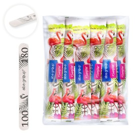 Aba Group Nail File 100/180 Straight Slim Flamingo Safe Packaging, Professional Nail File Set for Gel Nails, Pack of 100