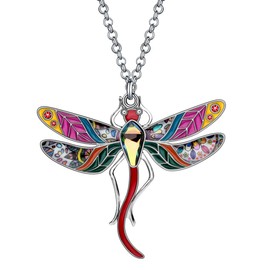 BONSNY Statement Enamel Rhinestone Dragonfly Necklaces Pendant Original Design Gifts for Women Nature lover Jewelry