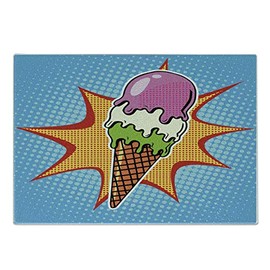 Ambesonne Ice Cream Cutting Board, Retro Pop Art Style Cone with Digital Dots Comic Lifestyle Old Fashioned Graphic, Decorative Tempered Glass Cutting and Serving Board, Small Size, Multicolor