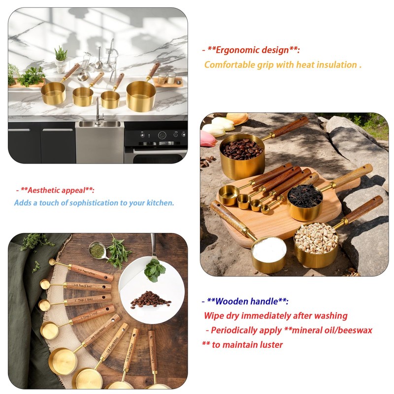 Stainless Steel Gold Measuring Cup Set of 8 Baking Tools
