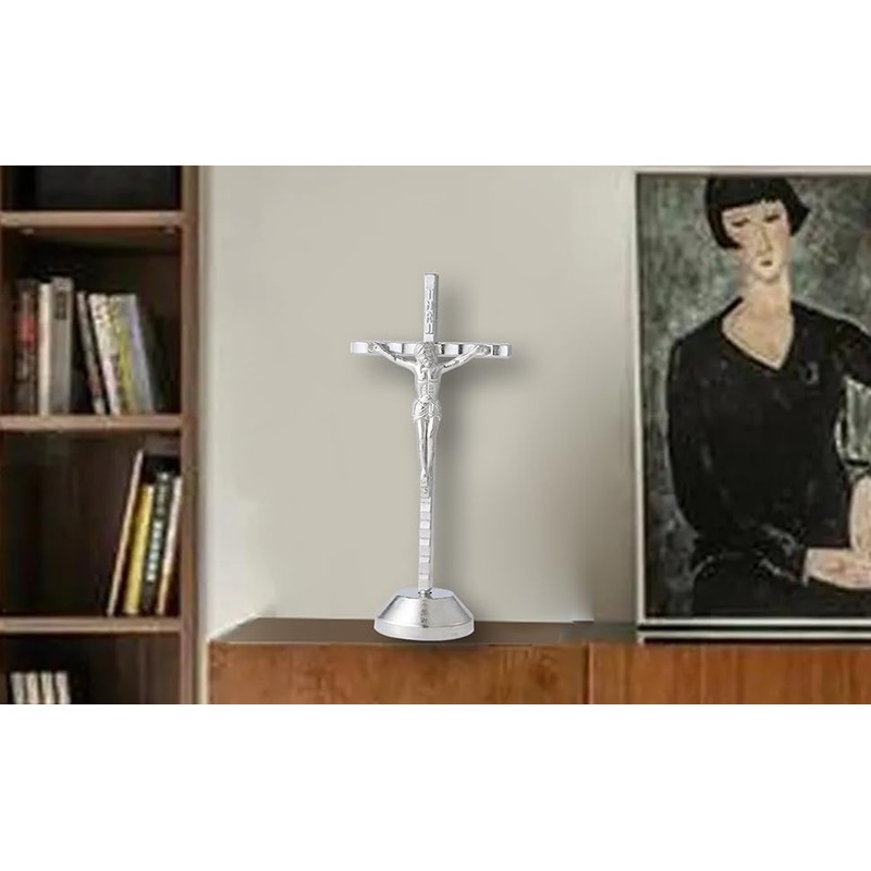 Imerance Crucifix Wall Cross Small Metal Slender Catholic Crosses Silver