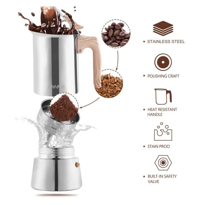 Sivaphe4 cups Stainless Steel Stovetop Espresso Coffee Maker | Induction