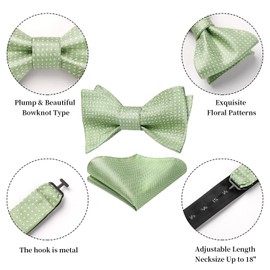 HISDERN Mens Sage Green Bowtie and Handkerchief Polka Dot Bow Tie and Pocket Square Self Bow Ties for Men Adjustable Formal Wedding Cravat