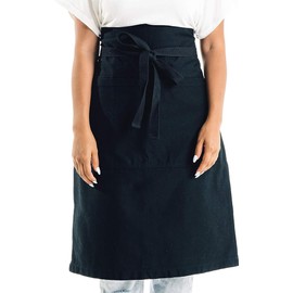 Caldo Cotton Bistro Apron - Tall Length 23 x 27 with 40 Inch Waist Ties (Black)