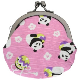 Wafu Biyori 2.5 Round Coin Purse, Temari Panda, Pink, Made in Japan